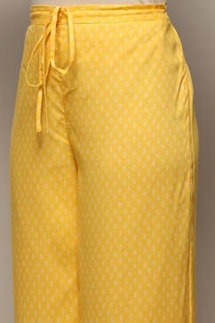 Yellow Rayon flax Asymmetric Kurta Palazzo Suit Set image number 2