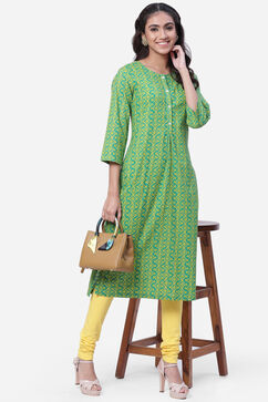 Green Cotton A-Line Kurta image number 5