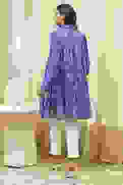 Blue Cotton Printed Shirt-Style Tiered Kurta image number 3