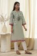 Beige and Blue Cotton Floral Straight Kurta image number 4