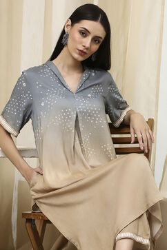 Grey Beige Viscose Rayon Straight Printed Fusion Set image number 0