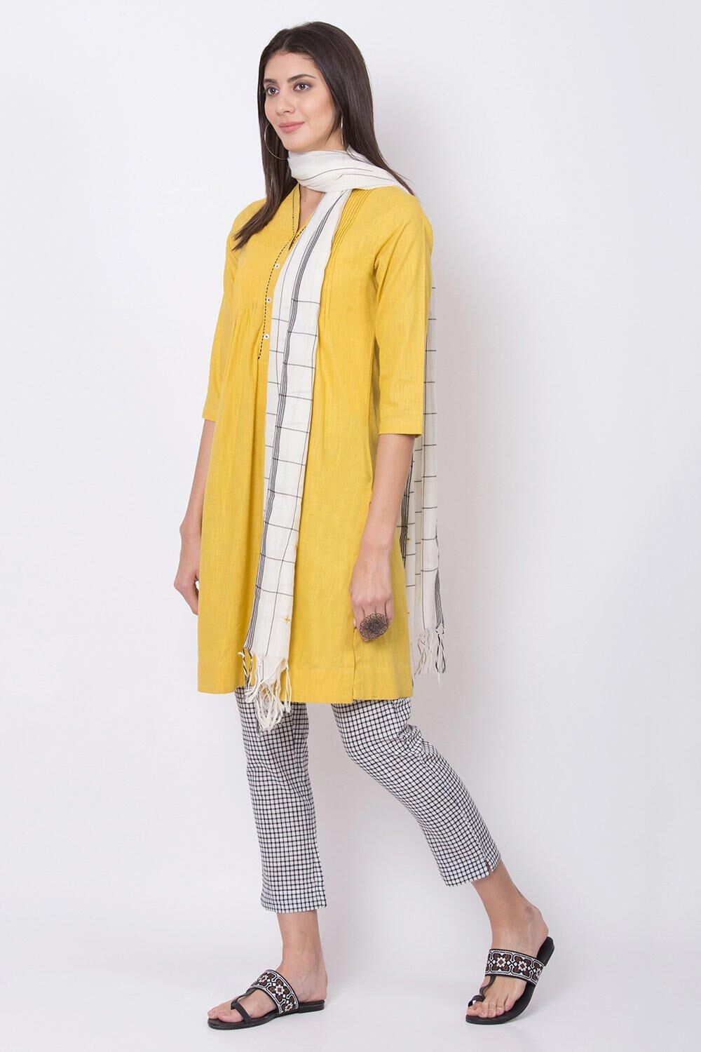 Mustard Straight Kurta Slim Pants Suit Set image number 2