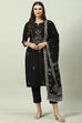 Black Poly Viscose A-Line Kurta Slim Pants Suit Set