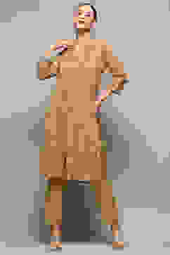 Beige Gathered Printed Straight Kurta image number 0