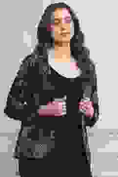 Navy Rayon Straight Printed Jacket image number 0