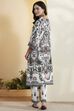 Black & White Viscose Rayon Floral Straight Kurta Set image number 6