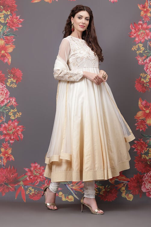 Rohit Bal Off White Cotton Silk Flared Yarndyed Suit Set image number 6