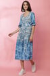 Blue A-Line Rayon Printed Dress image number 2