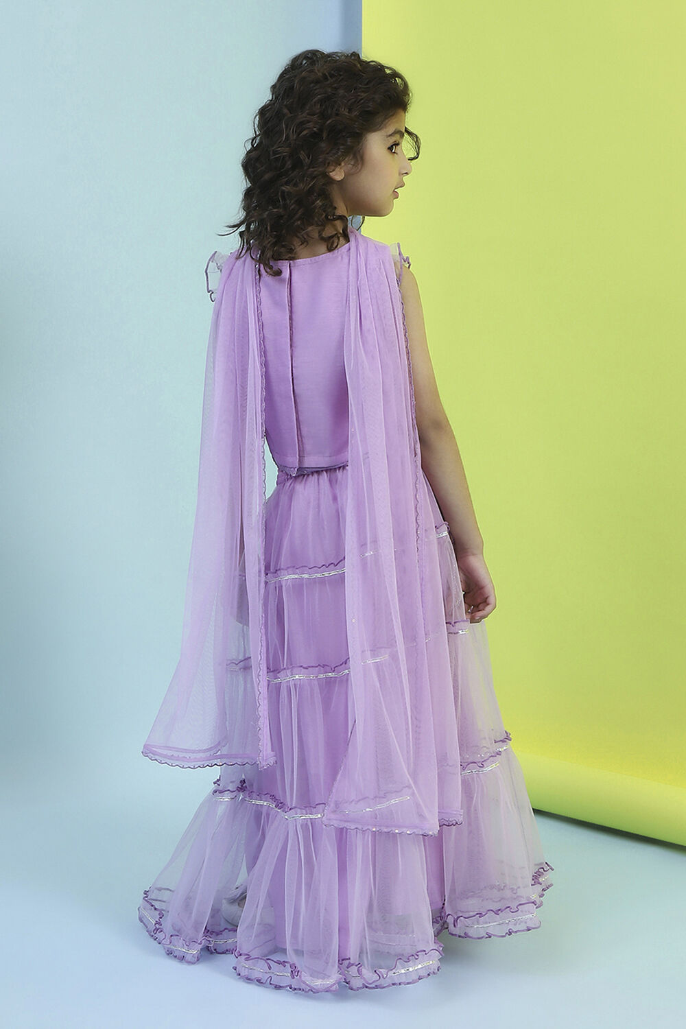 Lilac Embroidered Flared Lehenga Set image number 4