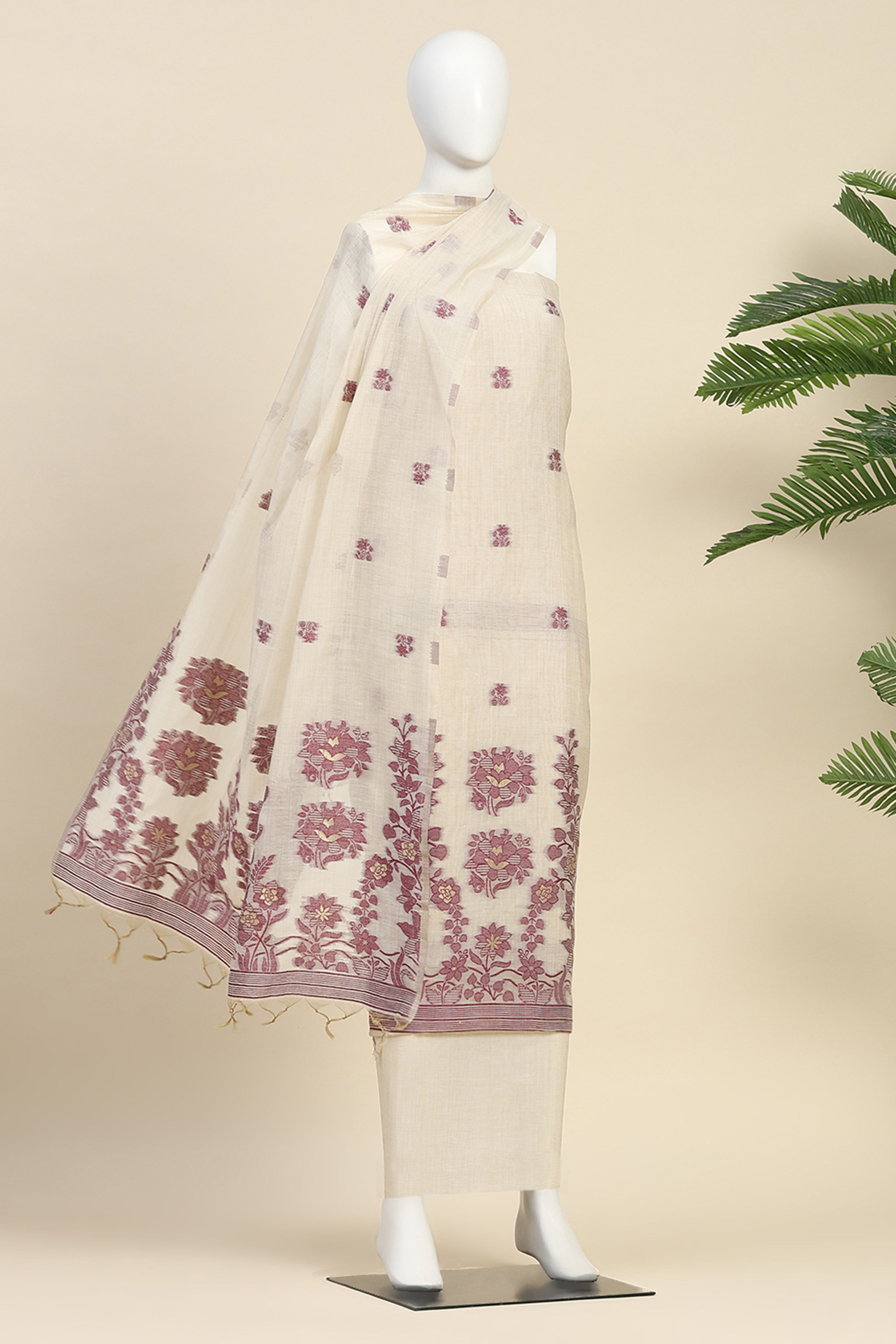 Blue Chanderi Printed Unstitched Suit Set image number 4