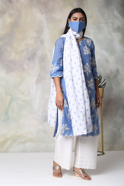 Blue Cotton Straight Kurta Palazzo Suit Set image number 7