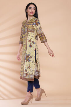 Mustard Cotton Straight Printed Kurta image number 2