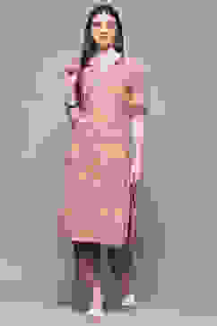 Peach Grey Rayon Straight Kurta Set image number 6