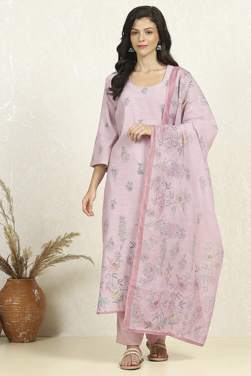 Sea Green Linen Unstitched Suit Set image number 7