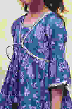 Blue Cotton Printed Tiered Kurta Set image number 1