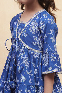 Blue Cotton Printed Tiered Kurta Set image number 1