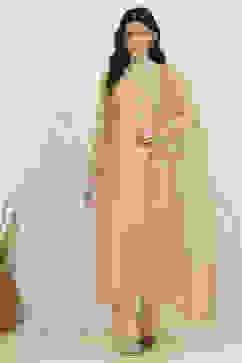 Mustard Net Hand Embroidered Unstitched Suit Set image number 7