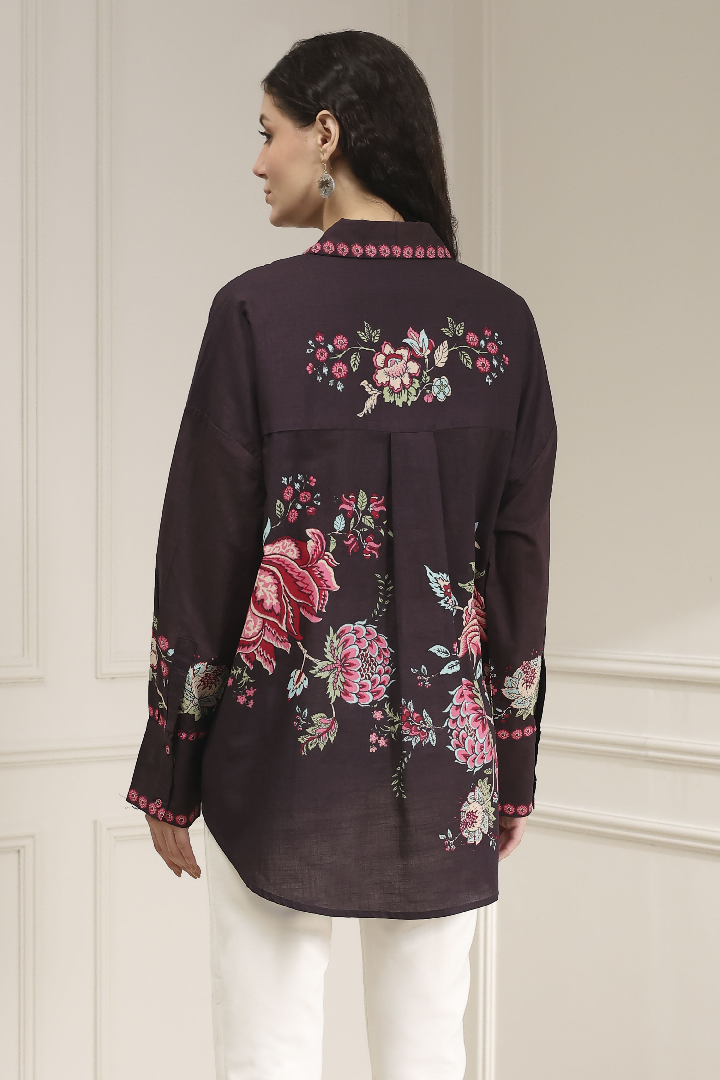 Brown Cotton Floral Printed Shirt image number 3