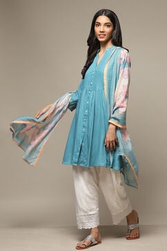 Turquoise Rayon Straight Kurta Salwar Suit Set image number 0