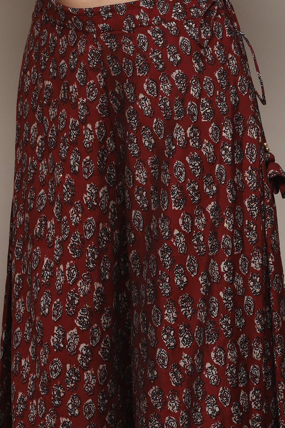 Maroon Cotton Printed Suit Set image number 2