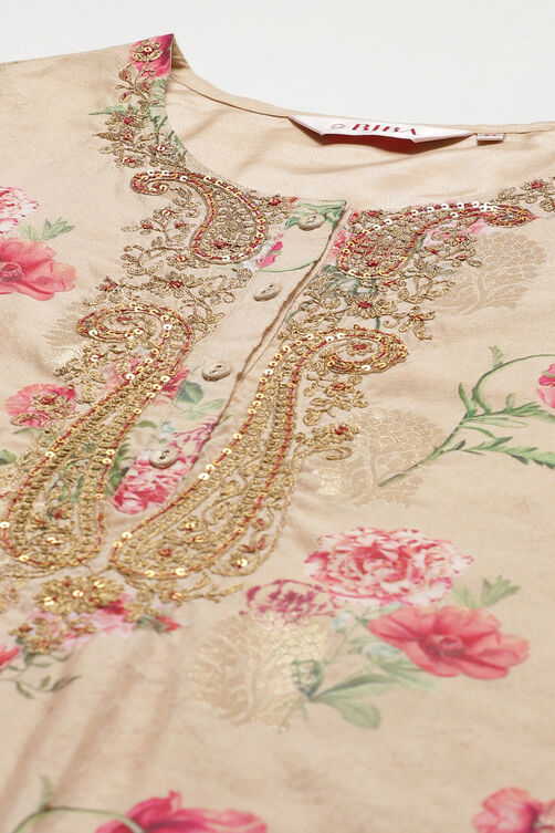 Beige Poly Metallic Cotton Straight Suit Set image number 1