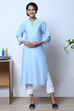 Powder Blue Cotton Flax Straight Kurta