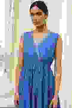 Blue Cotton Printed Tiered Dress image number 1