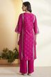 Magenta Pink Viscose Blend Straight Suit Set image number 6