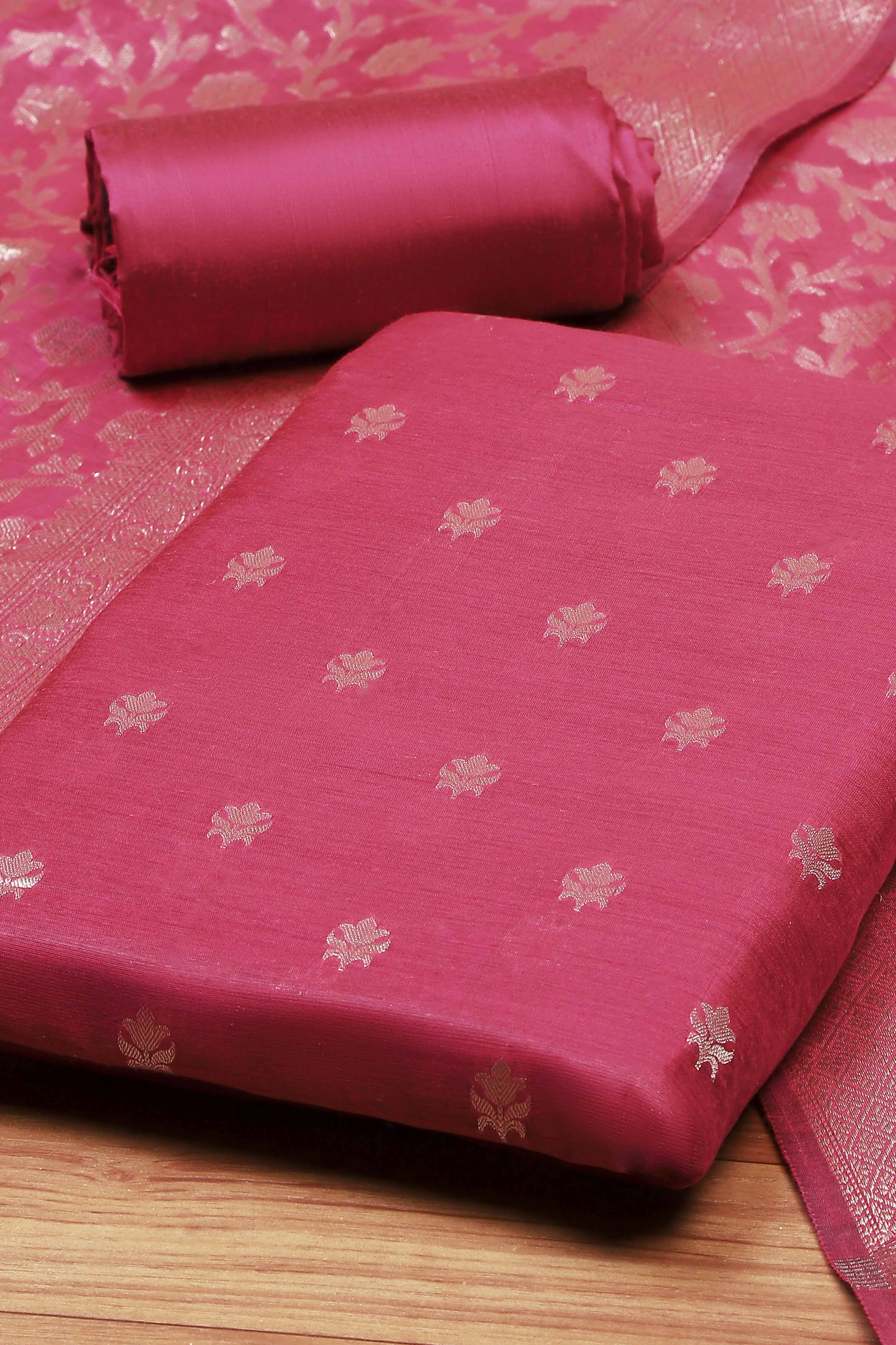 Mustard Cotton Printed Embroidered Unstitched Suit Set image number 1