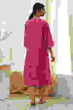 Fuchsia Cotton Printed A-Line Kurta image number 3