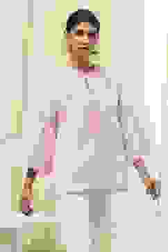 Pink Cotton Striped Straight Short Kurta image number 0