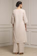 Beige Cotton Linen Yarn-Dyed Embroidered Straight Suit Set image number 4