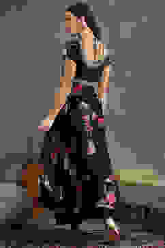 Rohit Bal Black Silk Chanderi Floral Printed Anarkali Suit Set image number 4