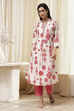 Ecru and Pink Printed Straight Kurta image number 6