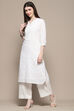 White Cotton Straight Kurta image number 2