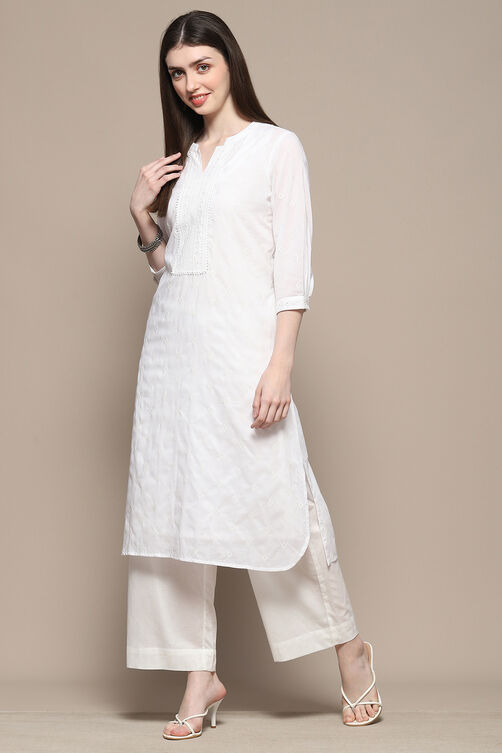 White Cotton Straight Kurta image number 2