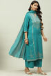 Peacock Green Printed Cotton Straight Suit Set image number 6