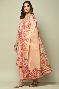 Peach Cotton A-Line Kurta Palazzo Suit Set image number 7