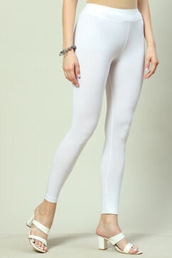 White Cotton Blend Dyed Leggings image number 3