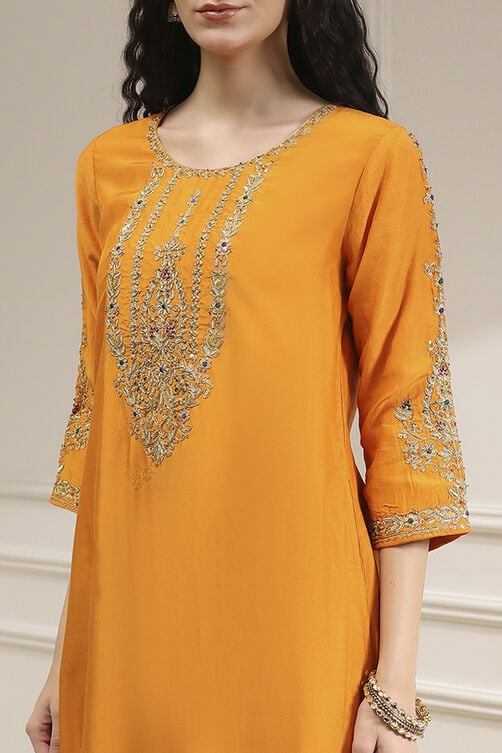 Orange Solid Straight Suit Set image number 1