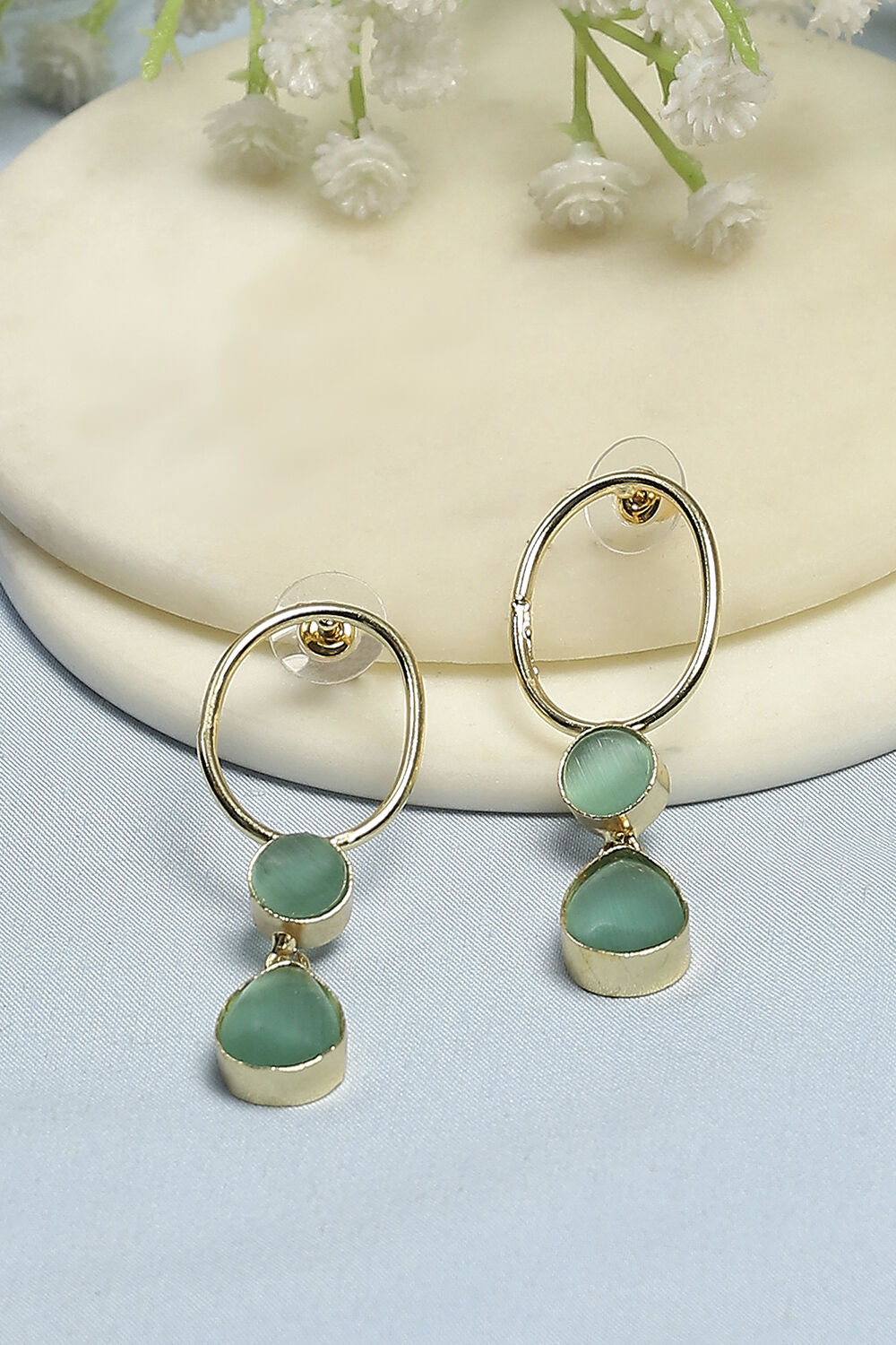 Mint Green Stone Embellished Earrings image number 0