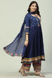 Blue Cotton Anarkali Kurta Palazzo Suit Set image number 0