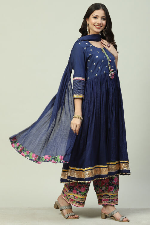 Pink Cotton Anarkali Kurta Palazzo Suit Set image number 0