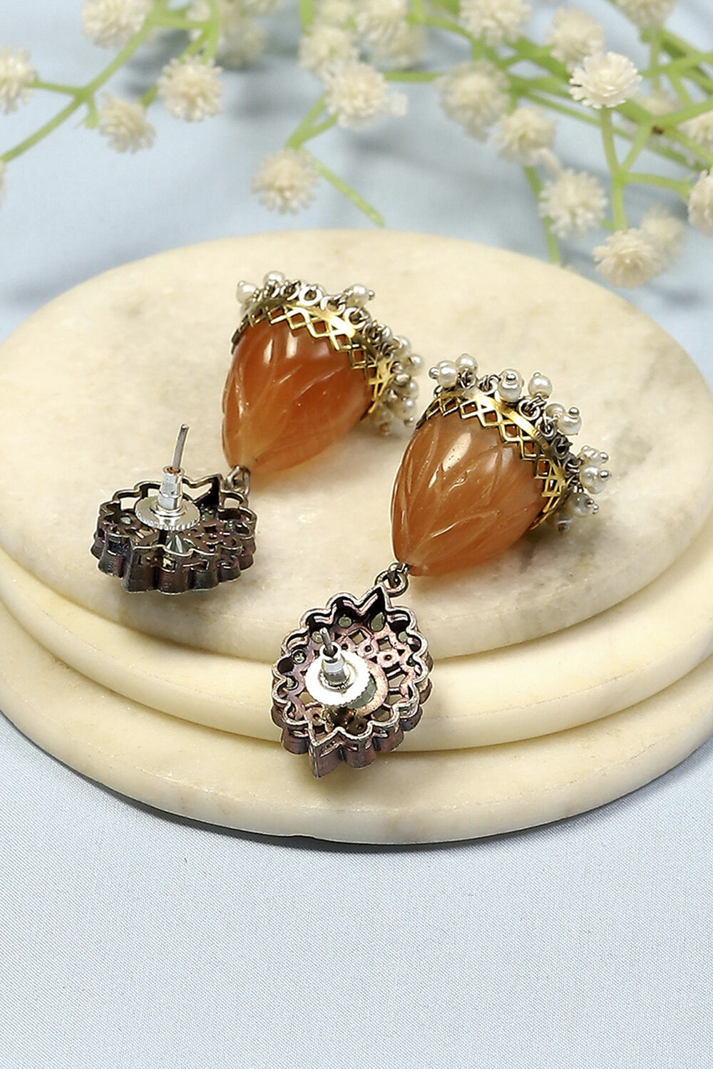 Mint Green Brass Jhumka image number 2