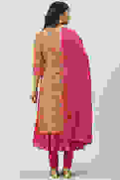 Fuschia Cotton Layered Kurta Churidar Suit Set image number 4