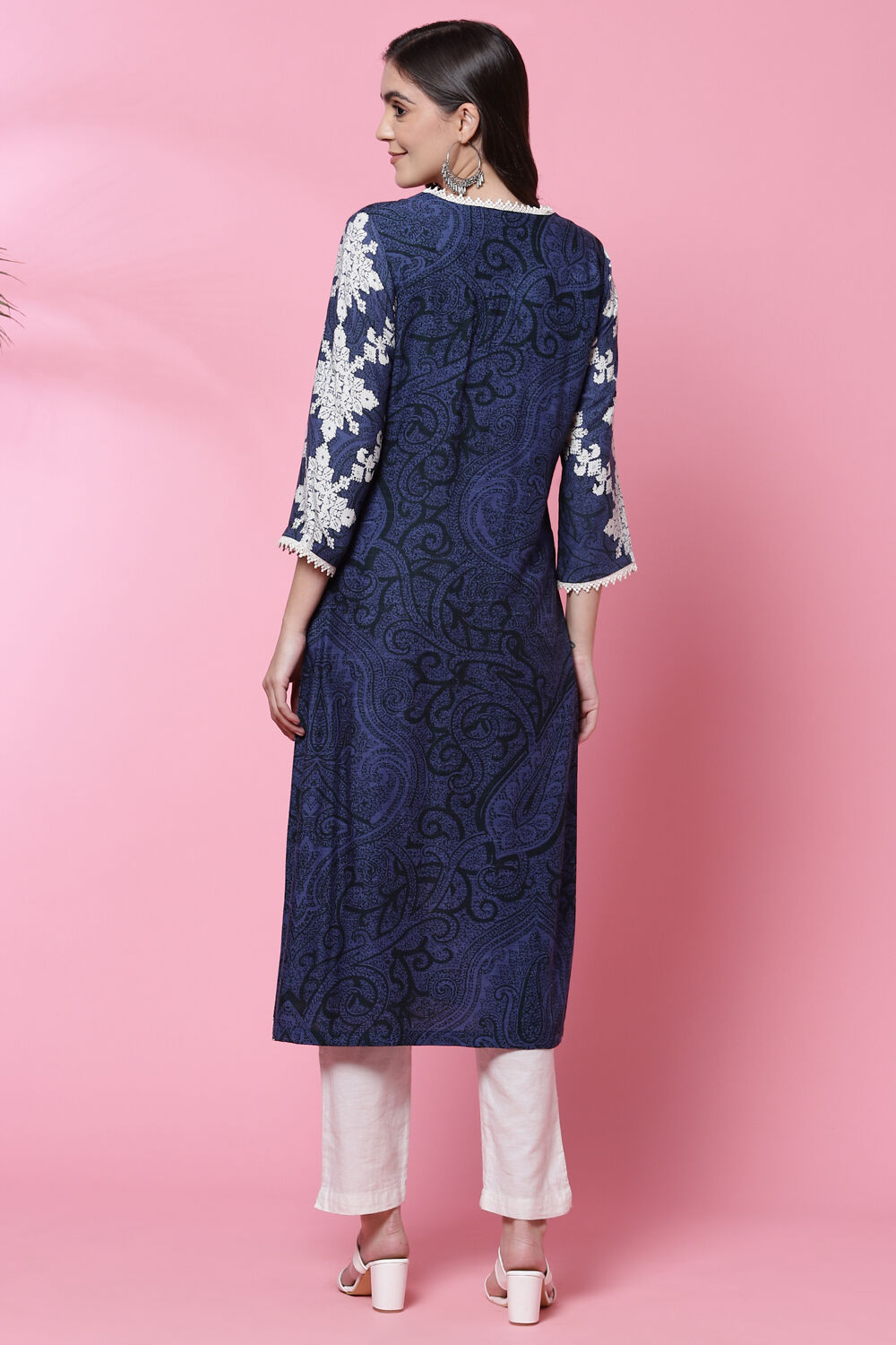 Indigo LIVA Straight Kurta image number 4