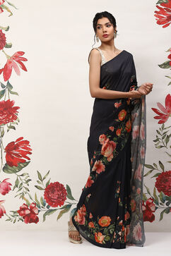 Rohit Bal Black Cotton Blend Saree image number 3