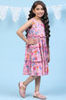 Pink Rayon Tiered Printed Kurta image number 3