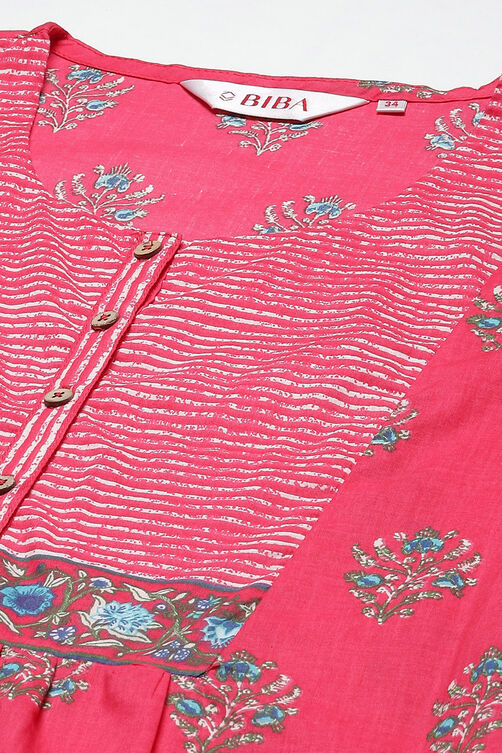 Red Cotton Straight Kurta Palazzo Suit Set image number 1
