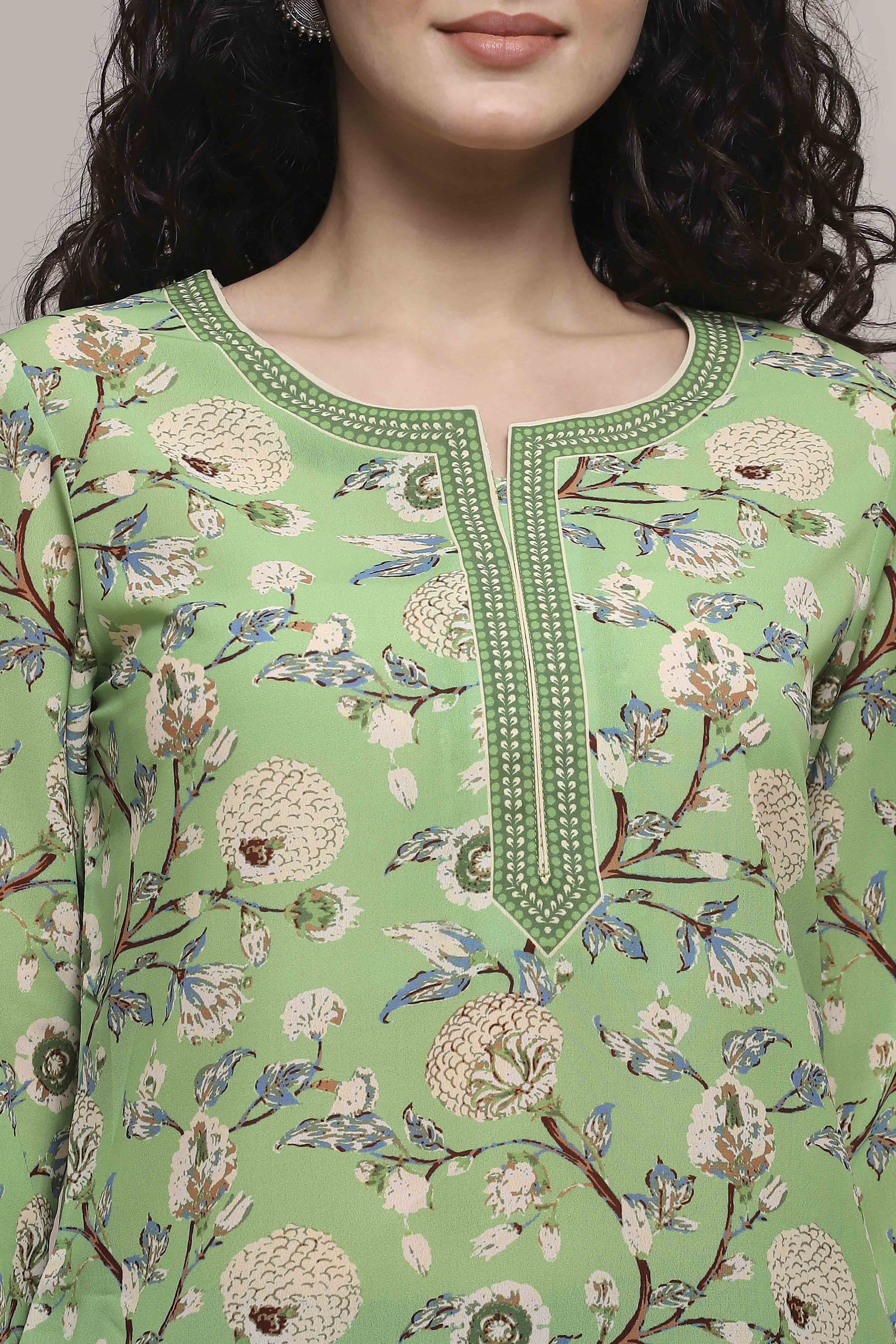 Green Art Silk Printed Straight Short Kurta image number 1